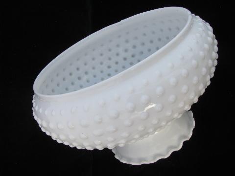 photo of large vintage milk glass student table lamp light shade, hobnail pattern #2