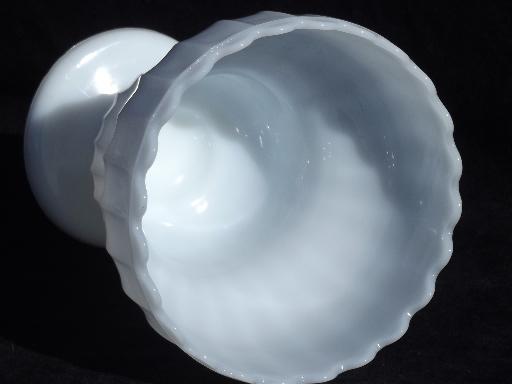photo of large vintage milk glass urn vase, fluted rib shape in translucent white #2