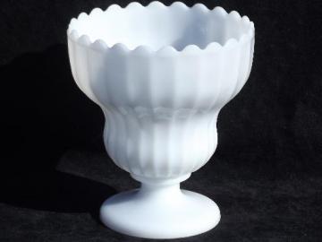 catalog photo of large vintage milk glass urn vase, fluted rib shape in translucent white