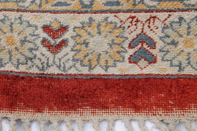 photo of large vintage oriental rug, fringed prayer rug pattern woven wool Turkish or Persian carpet #6