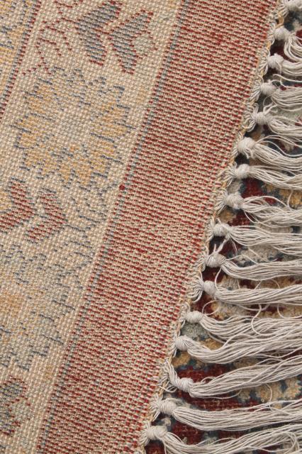 photo of large vintage oriental rug, fringed prayer rug pattern woven wool Turkish or Persian carpet #7