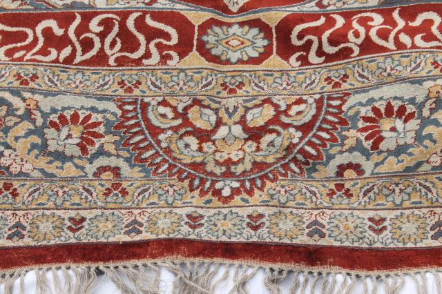 photo of large vintage oriental rug, fringed prayer rug pattern woven wool Turkish or Persian carpet #16