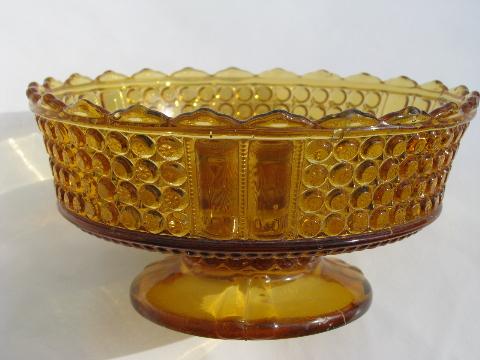 photo of large vintage pressed glass footed bowl, jewel & band pattern in amber #3