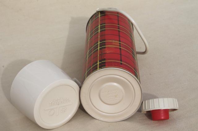 photo of large vintage red tartan plaid Thermos insulated bottle w/ carry handle #5
