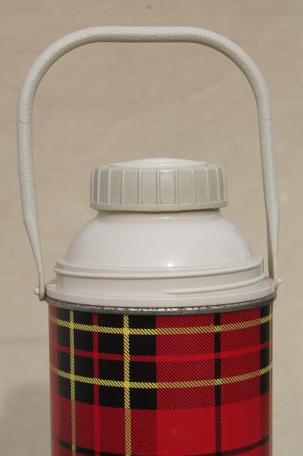 photo of large vintage red tartan plaid Thermos insulated bottle w/ carry handle #6