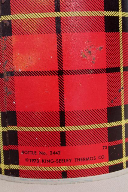 photo of large vintage red tartan plaid Thermos insulated bottle w/ carry handle #7