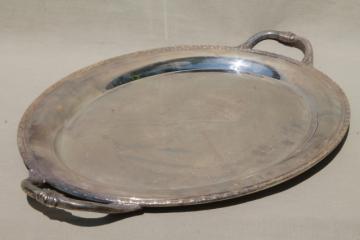 catalog photo of large vintage silver plate tray, oval shape serving tray or hall table tray w/ handles 