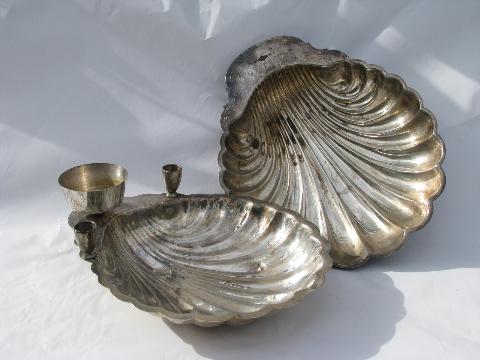 photo of large vintage silver shell centerpiece bowls for candles & flowers #1