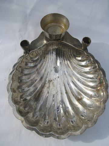 photo of large vintage silver shell centerpiece bowls for candles & flowers #4