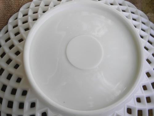 photo of large vintage white milk glass serving plate, open lace edge border #3