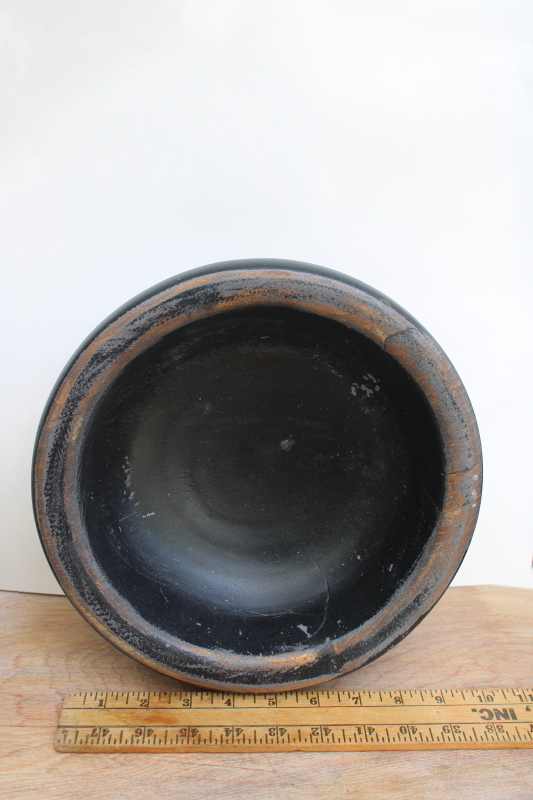 photo of large vintage wood bowl, rustic weathered black distressed modern farmhouse decor #8