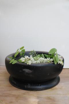 large vintage wood bowl, rustic weathered black distressed modern farmhouse decor