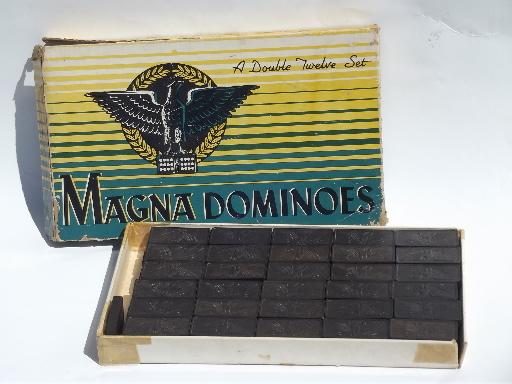 photo of large vintage wood domino tiles, old dominoes set, lot game pieces for parts #1