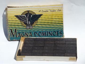 catalog photo of large vintage wood domino tiles, old dominoes set, lot game pieces for parts