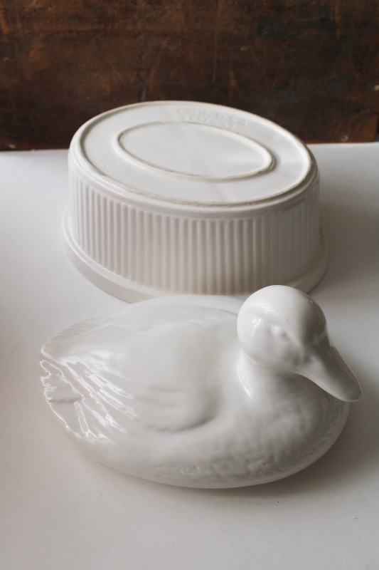 photo of large white ceramic duck on nest casserole dish, french country style vintage California pottery  #5