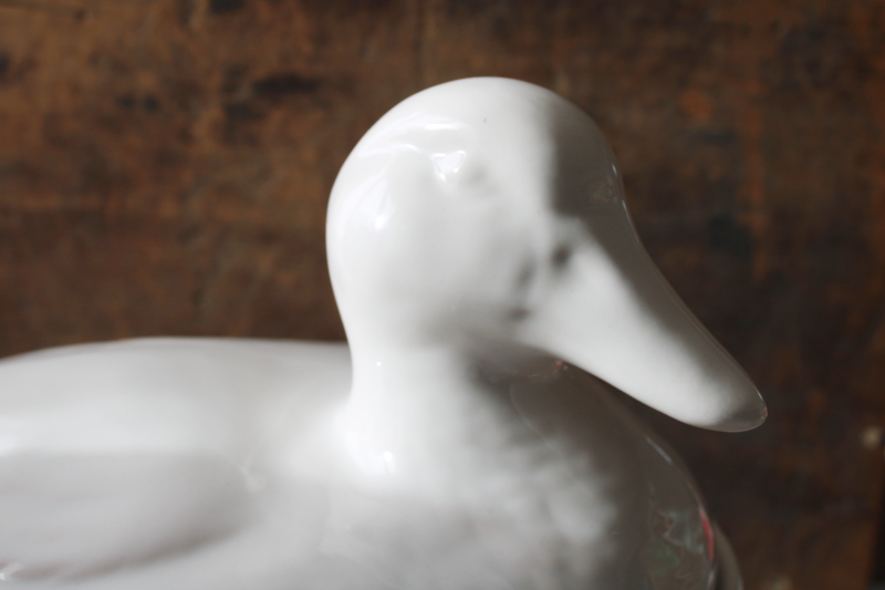 photo of large white ceramic duck on nest casserole dish, french country style vintage California pottery  #7