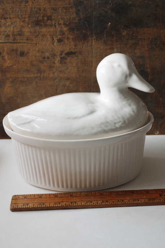 photo of large white ceramic duck on nest casserole dish, french country style vintage California pottery  #8