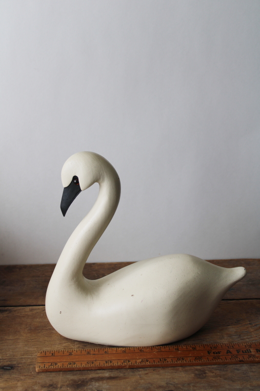 photo of large white swan decorative decoy, carved wood composition vintage folk art style bird  #2