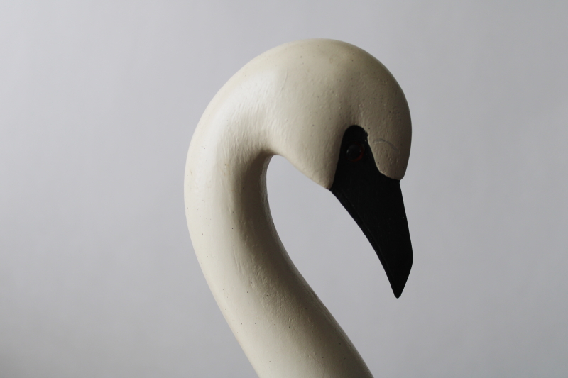 photo of large white swan decorative decoy, carved wood composition vintage folk art style bird  #4