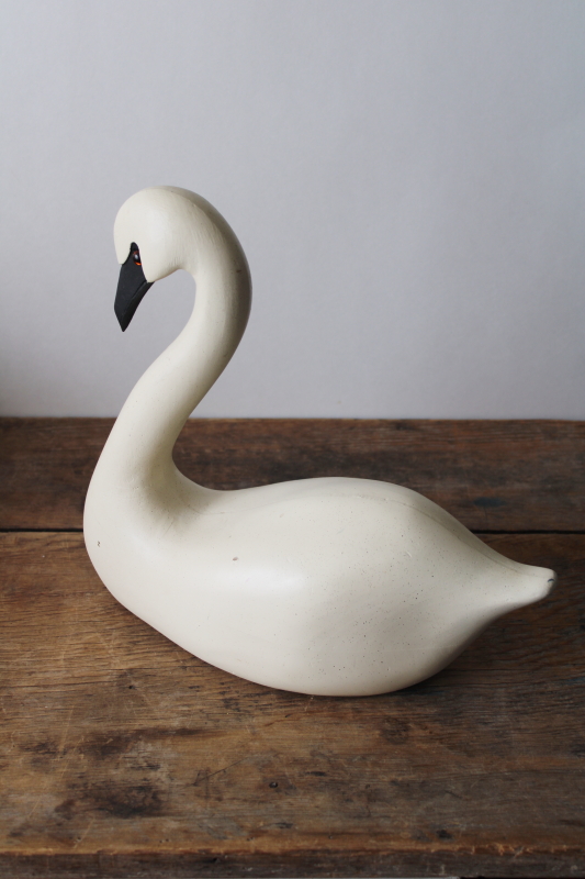 photo of large white swan decorative decoy, carved wood composition vintage folk art style bird  #6