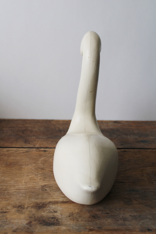photo of large white swan decorative decoy, carved wood composition vintage folk art style bird  #8