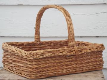 catalog photo of large wicker garden basket, vintage gathering basket for produce / flowers