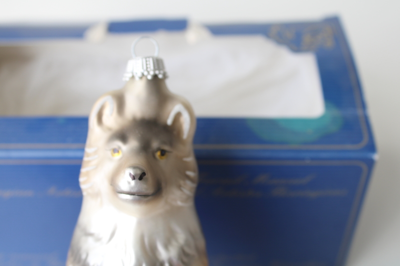 photo of large wolf hand blown glass ornament, vintage Krebs Glas Lauscha Germany Christmas ornament #2