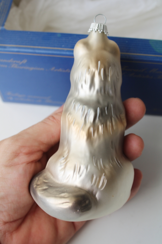 photo of large wolf hand blown glass ornament, vintage Krebs Glas Lauscha Germany Christmas ornament #3