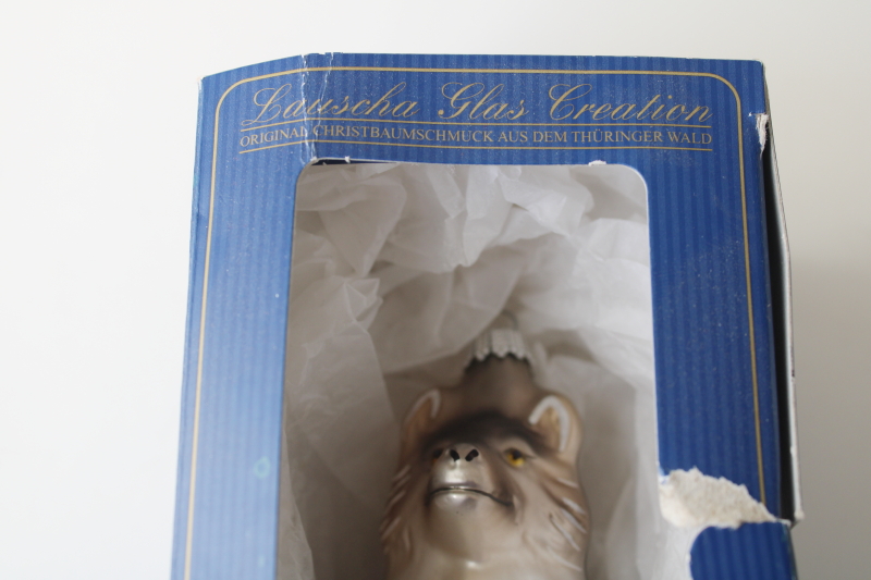 photo of large wolf hand blown glass ornament, vintage Krebs Glas Lauscha Germany Christmas ornament #6