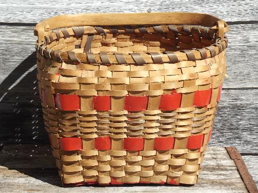 photo of large wood splint gathering harvest produce basket w/ wooden handle #3