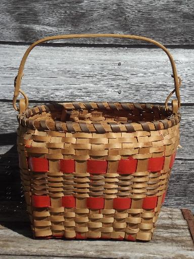 photo of large wood splint gathering harvest produce basket w/ wooden handle #4