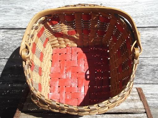 photo of large wood splint gathering harvest produce basket w/ wooden handle #5