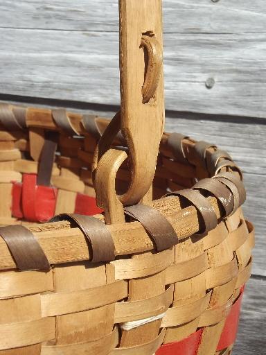 photo of large wood splint gathering harvest produce basket w/ wooden handle #8