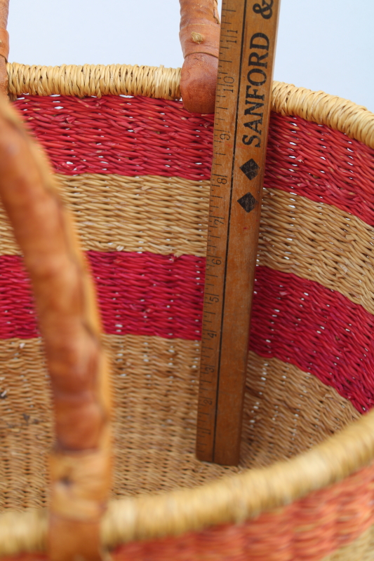 photo of large woven basket w/ leather wrapped handles, storage tote or french country style market basket #7