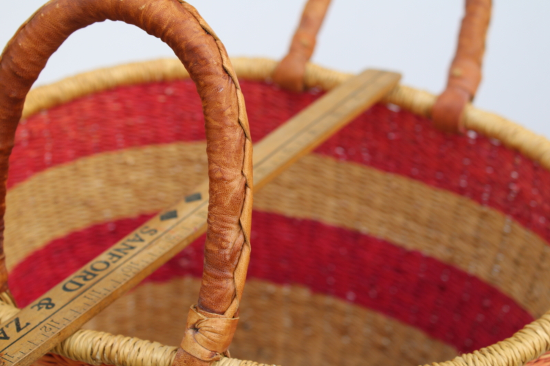 photo of large woven basket w/ leather wrapped handles, storage tote or french country style market basket #8