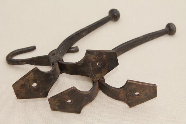 photo of large wrought iron coat hooks, wall mount hook lot, vintage hardware #4