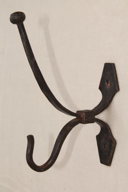 photo of large wrought iron coat hooks, wall mount hook lot, vintage hardware #5