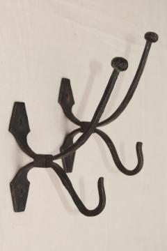 catalog photo of large wrought iron coat hooks, wall mount hook lot, vintage hardware