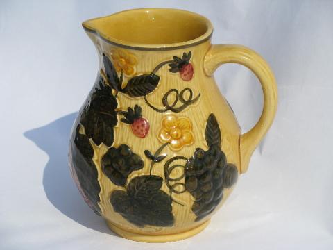 photo of late 40s vintage Western Germany pottery pitcher, wild strawberries #1