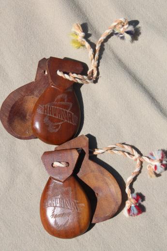 photo of latin dancer carved wood castanets, vintage souvenirs from Havana Cuba #1