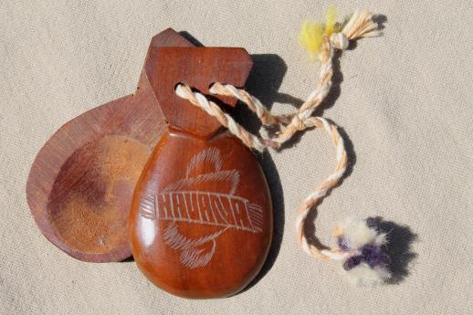 photo of latin dancer carved wood castanets, vintage souvenirs from Havana Cuba #2