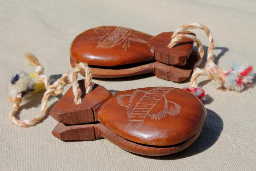 photo of latin dancer carved wood castanets, vintage souvenirs from Havana Cuba #6