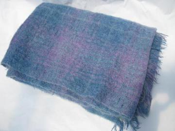 catalog photo of lavender / blue vintage handwoven mohair wool throw blanket