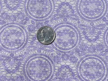 catalog photo of lavender on white, lace print vintage cotton fabric, 36'' wide