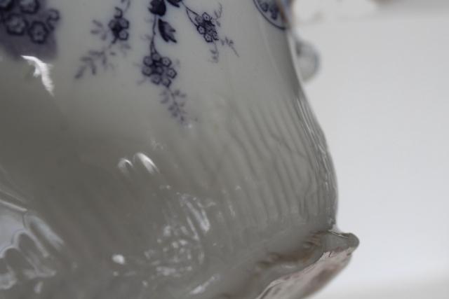 photo of lavender purple antique English transferware china biscuit jar or sugar bowl #8