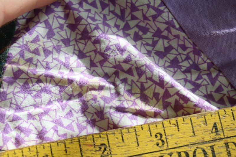 photo of lavender vintage patchwork quilt top, cotton& flannel shirtings, rayon dress fabric #2