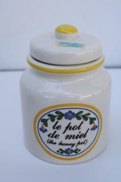 le pot de miel french country kitchen style honey pot w/ lid, vintage Sigma made in Japan label 
