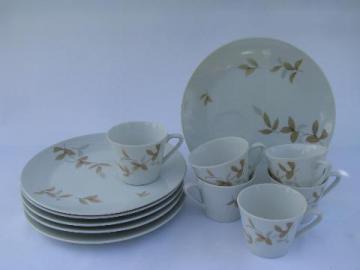 catalog photo of leaf pattern vintage Yamaka - Japan china snack sets, grey/brown leaves