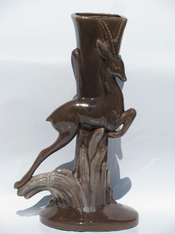 photo of leaping antelope deer, tall deco moderne vintage ceramic vase #1