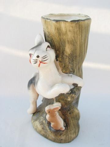 photo of leaping hare & little rabbit figural china vase, hand-painted vintage Japan #2